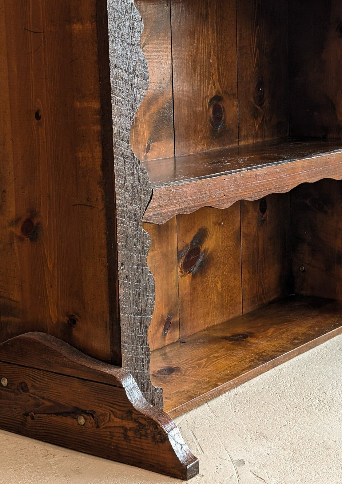 Handmade Freeform Brutalist Dark Wooden Bookshelf