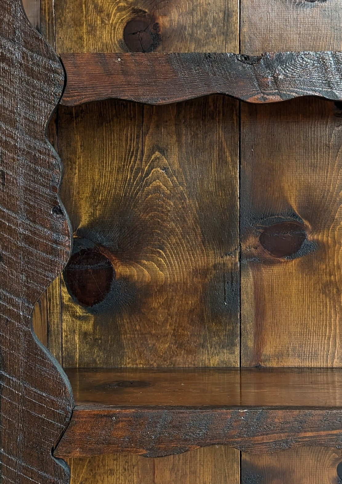 Handmade Freeform Brutalist Dark Wooden Bookshelf