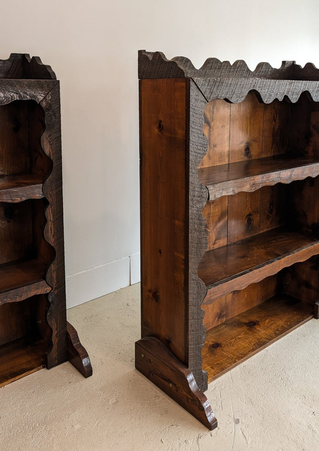 Handmade Freeform Brutalist Dark Wooden Bookshelf