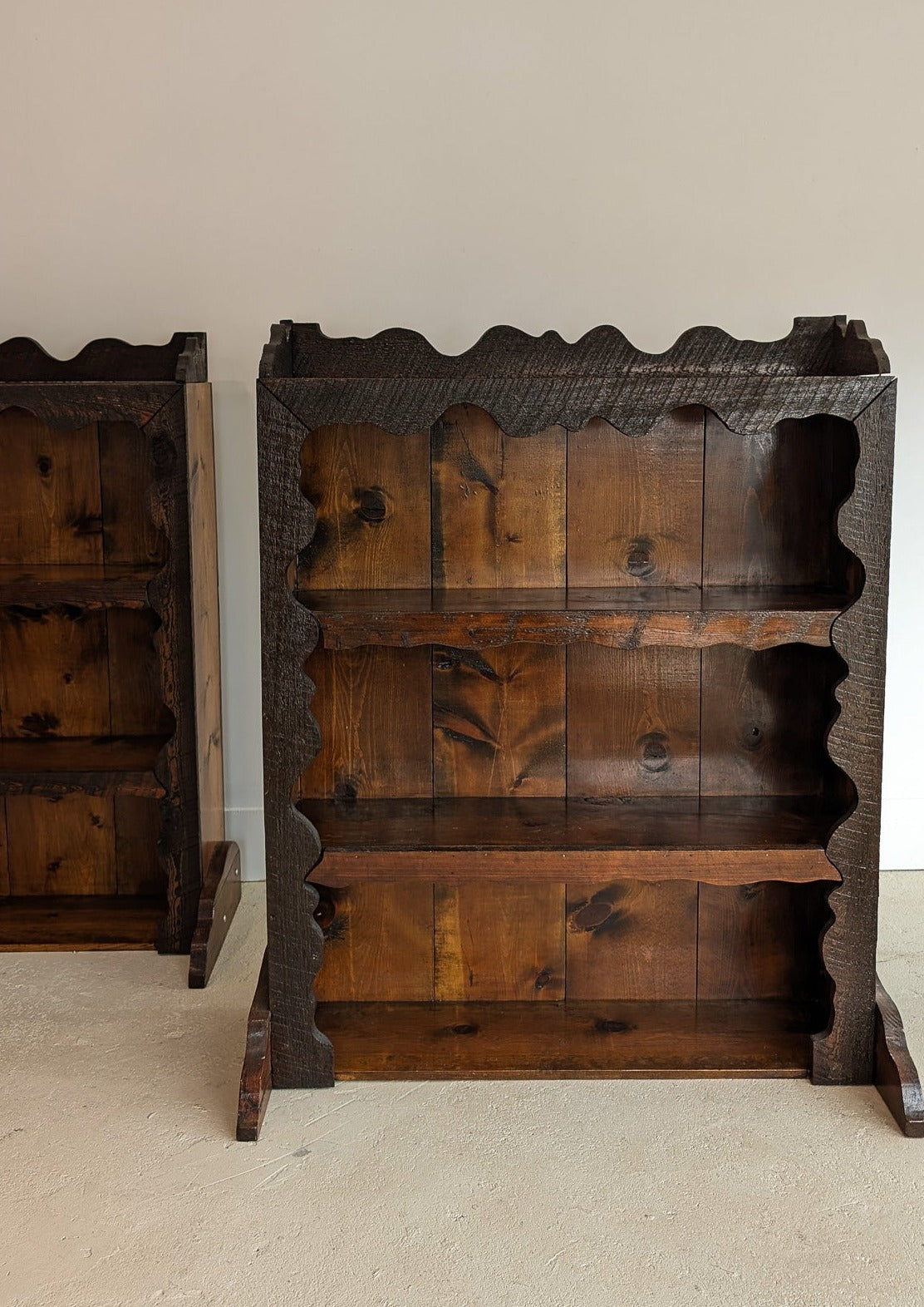 Handmade Freeform Brutalist Dark Wooden Bookshelf