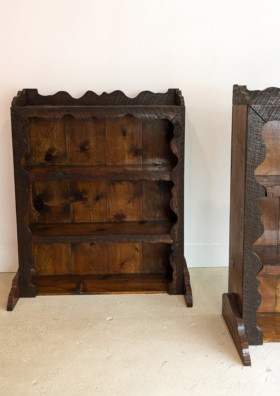 Handmade Freeform Brutalist Dark Wooden Bookshelf