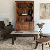 Antique French Dark Wood and Green Marble Coffee Table with Drawer