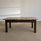 Antique French Dark Wood and Green Marble Coffee Table with Drawer