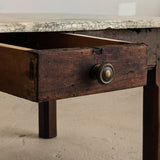 Antique French Dark Wood and Green Marble Coffee Table with Drawer