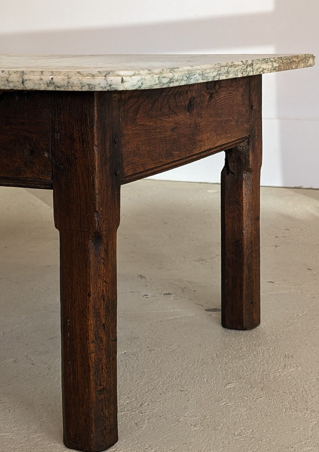 Antique French Dark Wood and Green Marble Coffee Table with Drawer