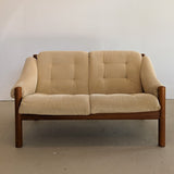 Midcentury Vintage Danish Domino Møbler Teak and Original Textured Cream Upholstered Loveseat