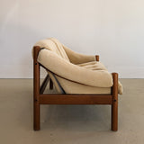 Midcentury Vintage Danish Domino Møbler Teak and Original Textured Cream Upholstered Loveseat