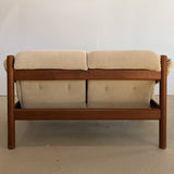 Midcentury Vintage Danish Domino Møbler Teak and Original Textured Cream Upholstered Loveseat