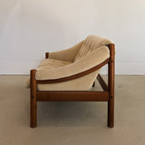 Midcentury Vintage Danish Domino Møbler Teak and Original Textured Cream Upholstered Loveseat