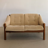 Midcentury Vintage Danish Domino Møbler Teak and Original Textured Cream Upholstered Loveseat