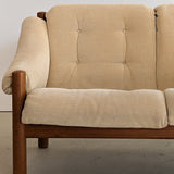 Midcentury Vintage Danish Domino Møbler Teak and Original Textured Cream Upholstered Loveseat