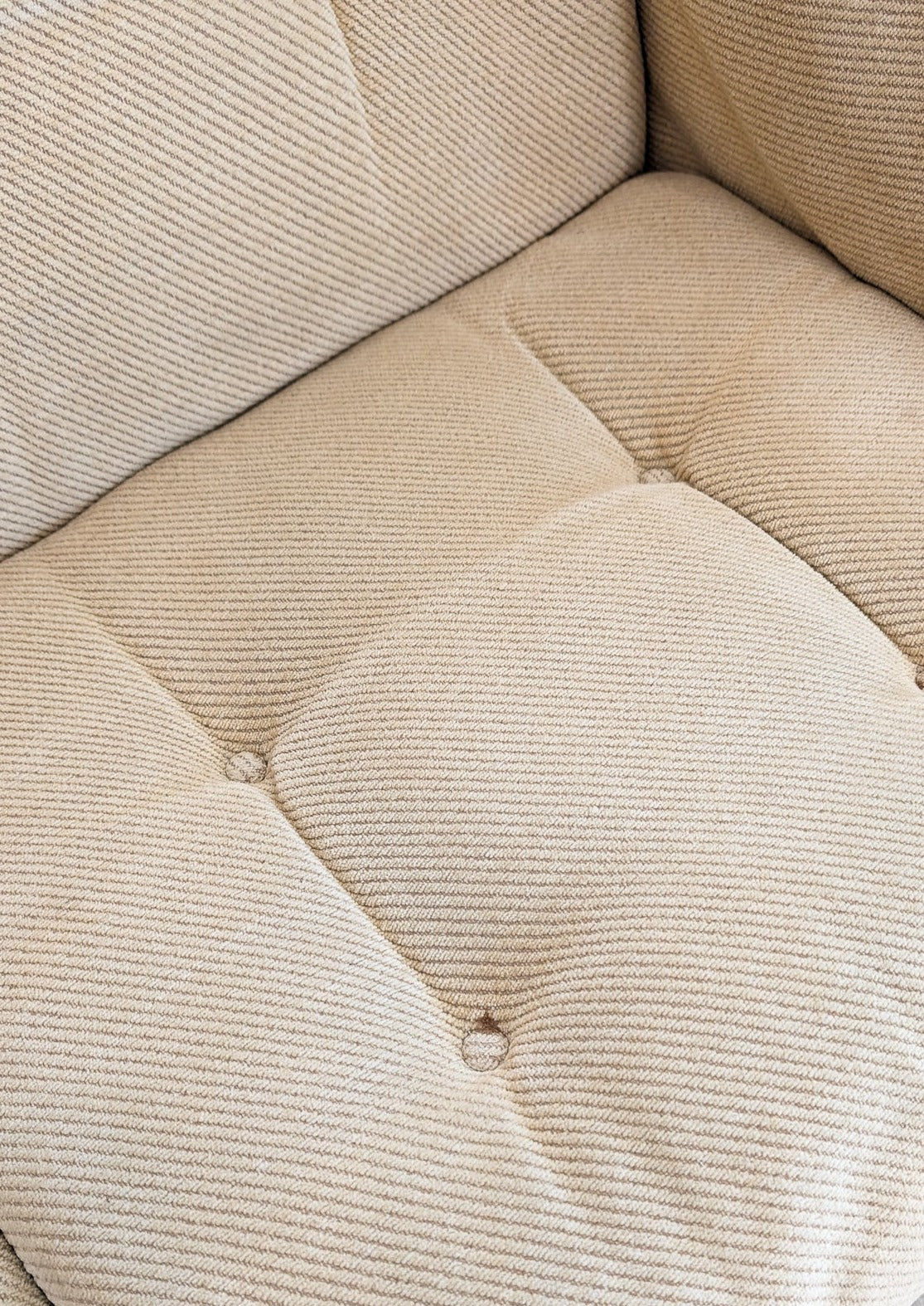 Midcentury Vintage Danish Domino Møbler Teak and Original Textured Cream Upholstered Loveseat