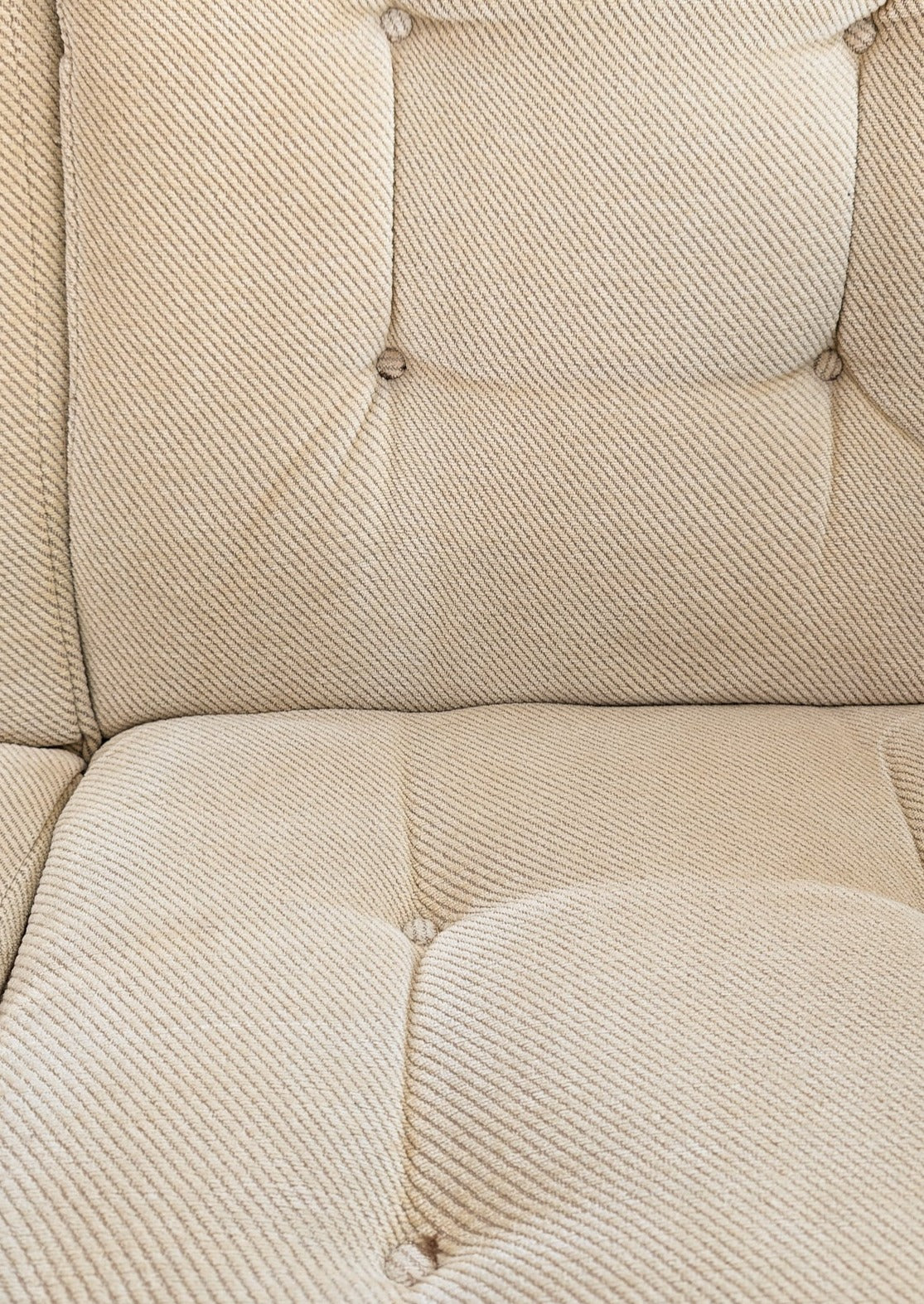 Midcentury Vintage Danish Domino Møbler Teak and Original Textured Cream Upholstered Loveseat