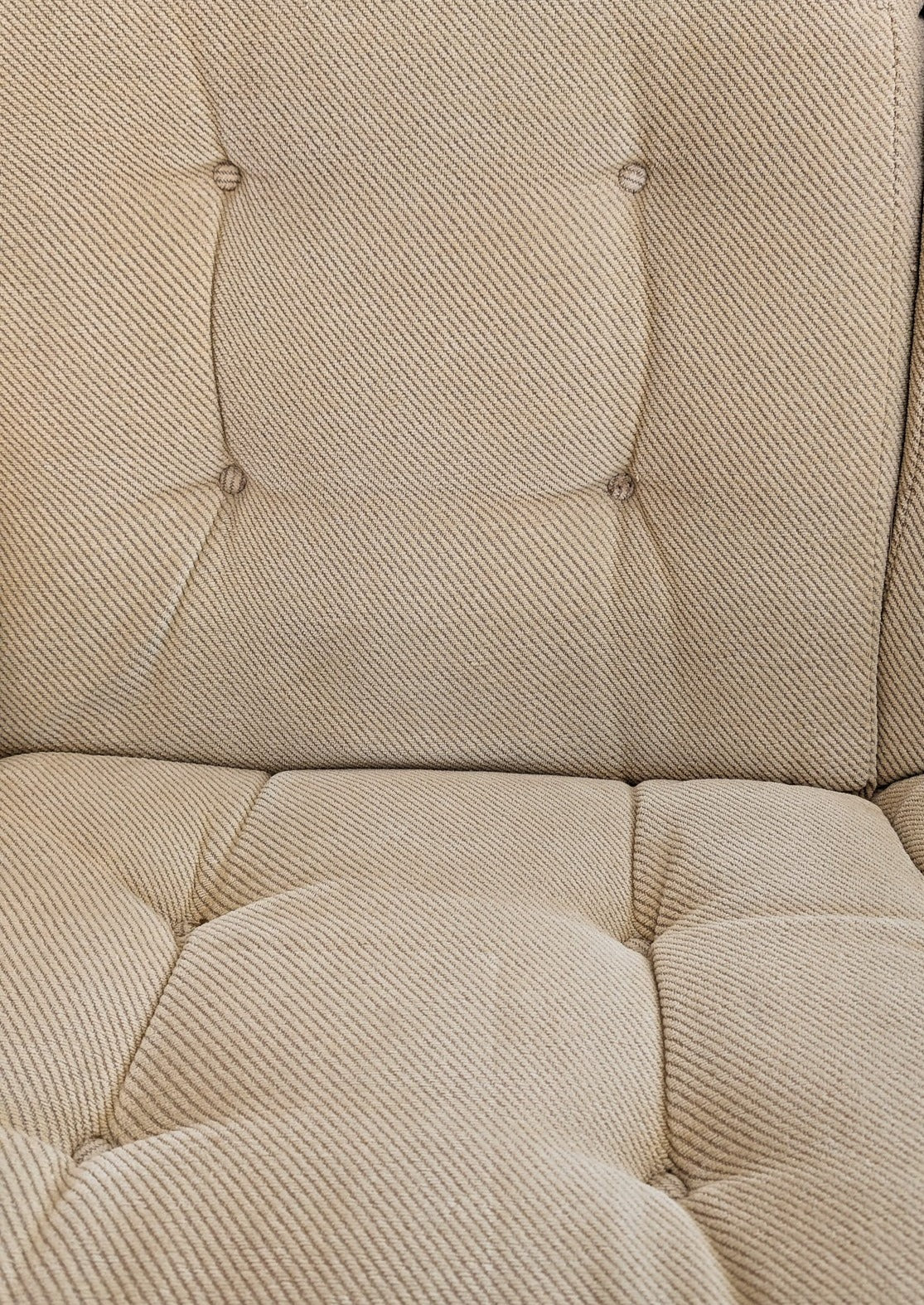 Midcentury Vintage Danish Domino Møbler Teak and Original Textured Cream Upholstered Loveseat