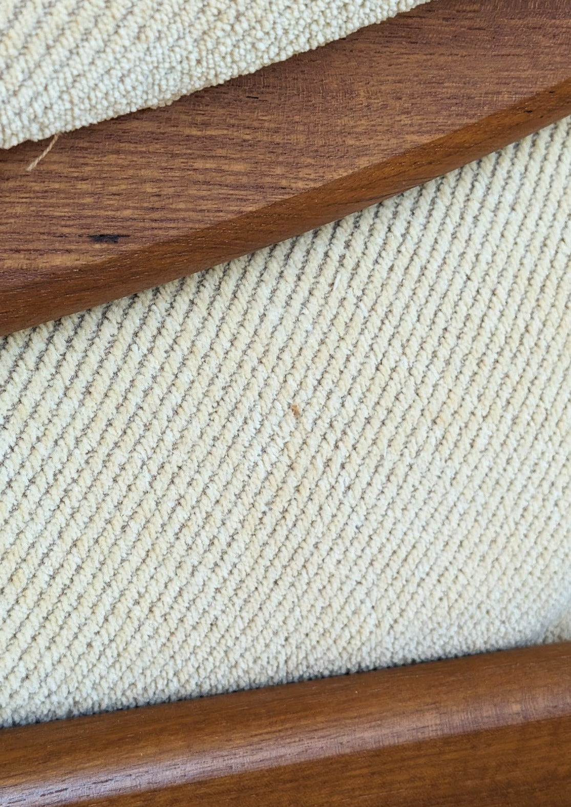 Midcentury Vintage Danish Domino Møbler Teak and Original Textured Cream Upholstered Loveseat