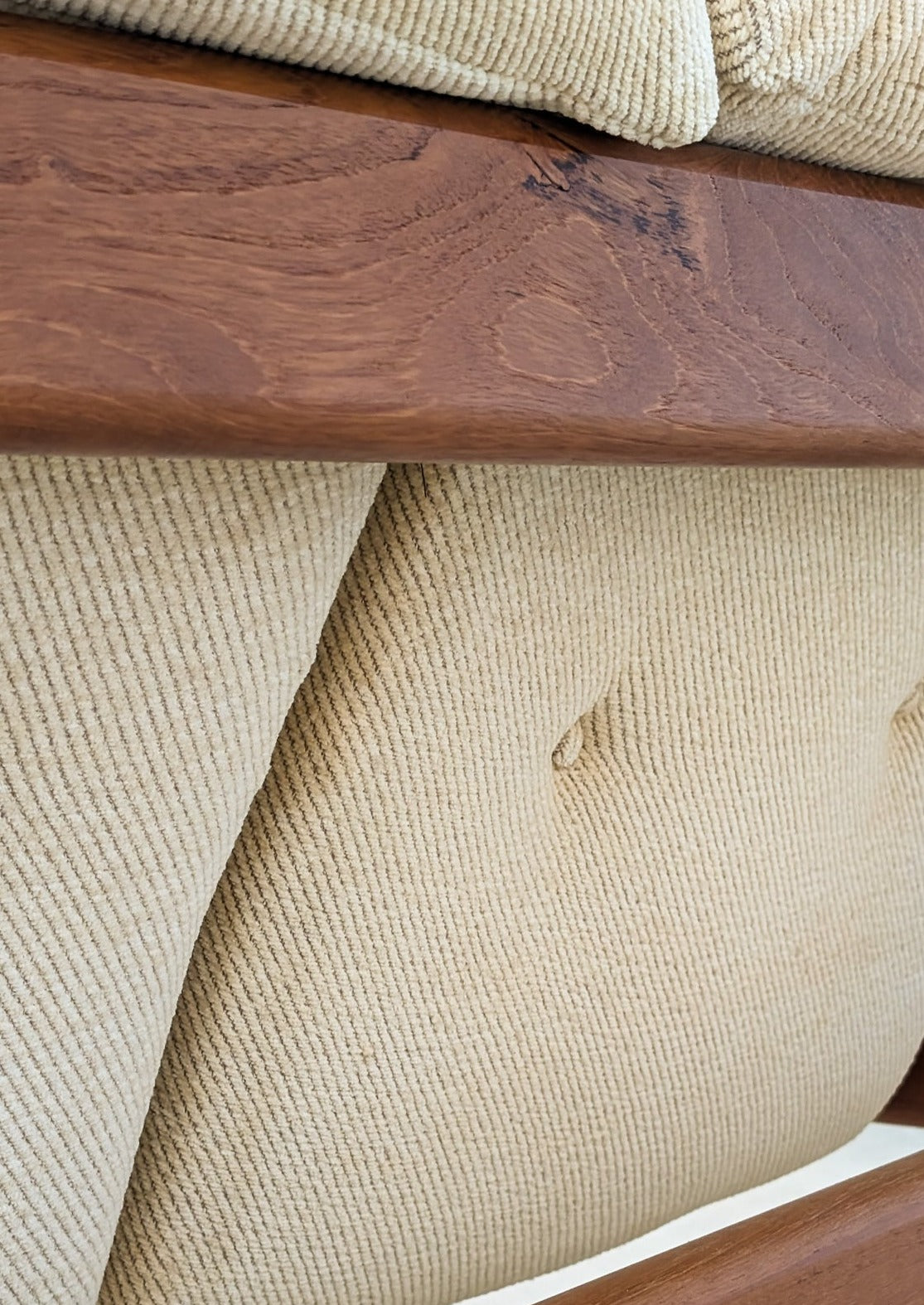 Midcentury Vintage Danish Domino Møbler Teak and Original Textured Cream Upholstered Loveseat
