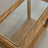 Vintage Gabriella Crespi-Style Split Reed Rattan and Glass Console Table