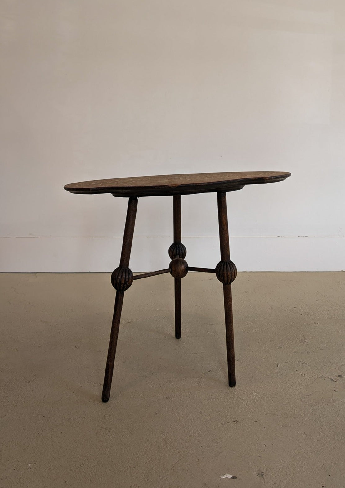 Unique Antique Victorian Dark Wooden Three-Legged Side Table