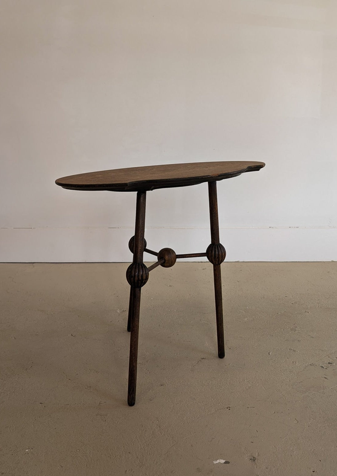 Unique Antique Victorian Dark Wooden Three-Legged Side Table