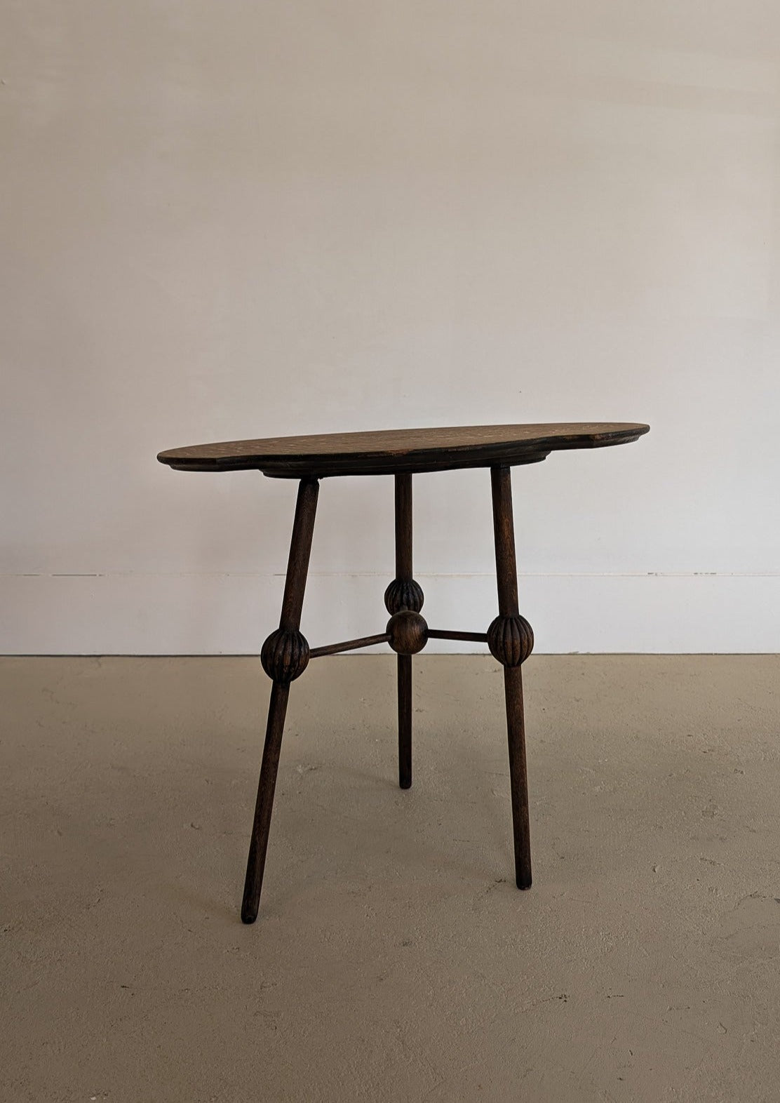 Unique Antique Victorian Dark Wooden Three-Legged Side Table