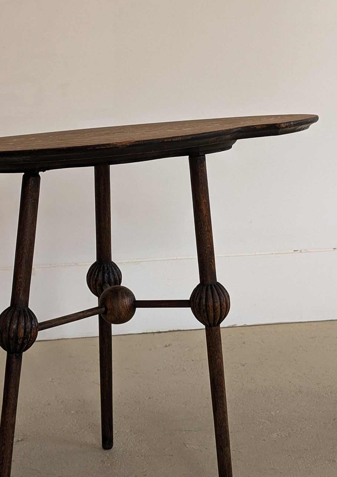 Unique Antique Victorian Dark Wooden Three-Legged Side Table