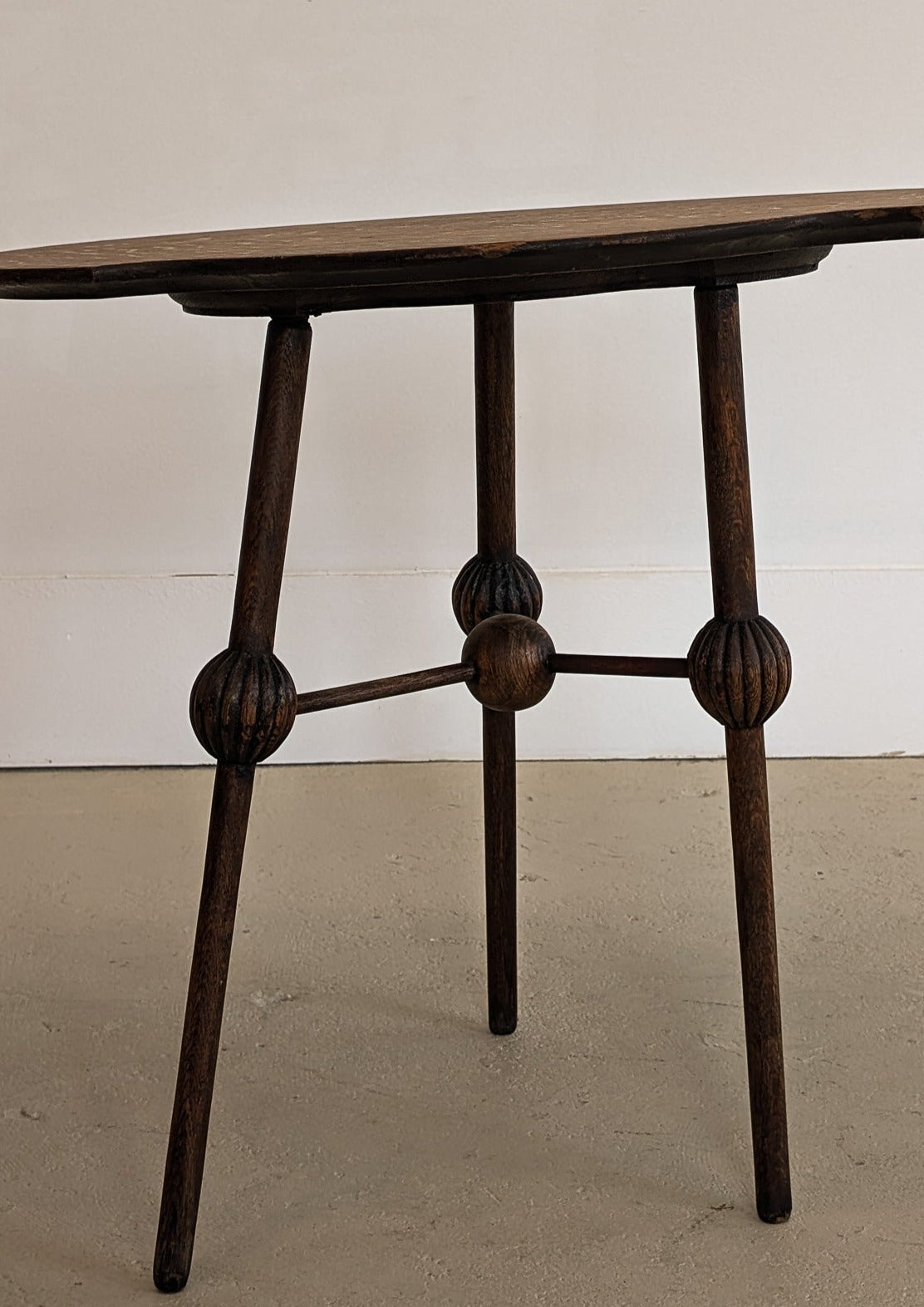 Unique Antique Victorian Dark Wooden Three-Legged Side Table