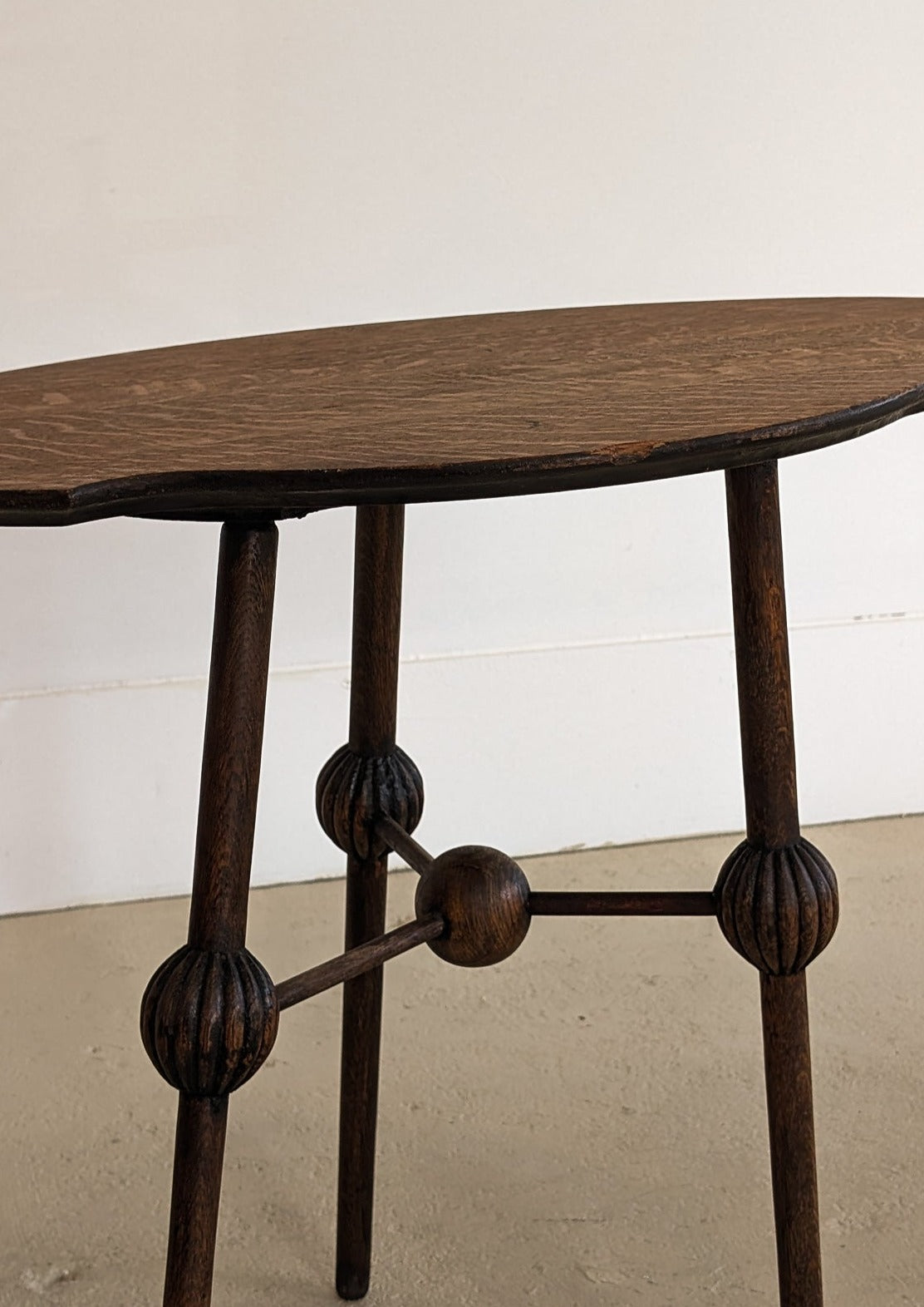 Unique Antique Victorian Dark Wooden Three-Legged Side Table