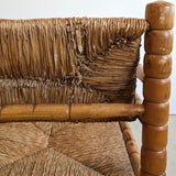 Pair of Vintage Midcentury European Charles Dudouyt-Style Hand-turned Rush and Wood Chairs