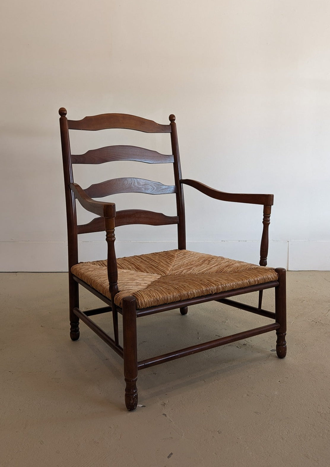 Large Dark Wood and Rush Chair