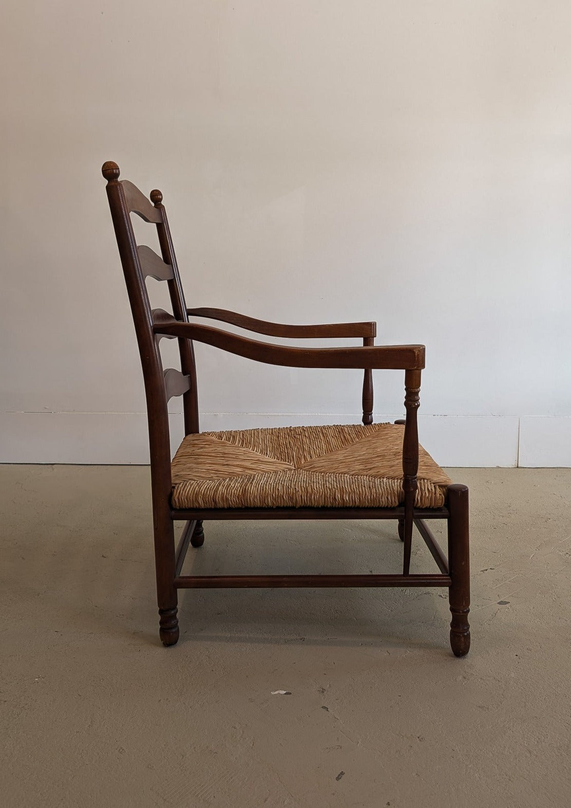 Large Dark Wood and Rush Chair