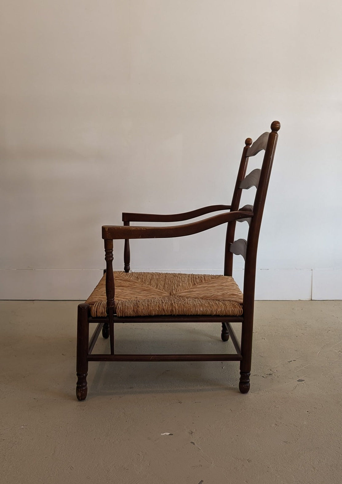 Large Dark Wood and Rush Chair