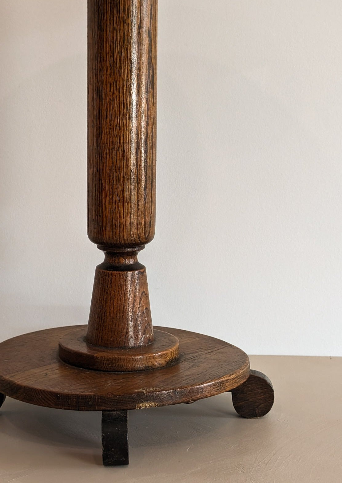 Antique Oak Pedestal Side Table with Circular Feet