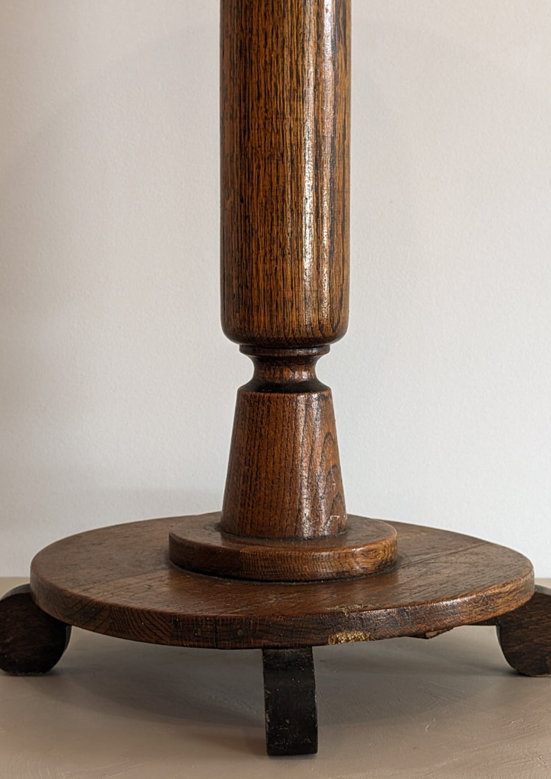 Antique Oak Pedestal Side Table with Circular Feet