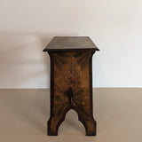 Late 1800s/Early 1900s Handmade Stained Pyrography Side Table/Bench with Floral Detailing