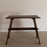 Late 1800s/Early 1900s Handmade Stained Pyrography Side Table/Bench with Floral Detailing