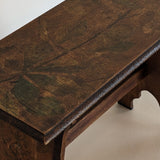 Late 1800s/Early 1900s Handmade Stained Pyrography Side Table/Bench with Floral Detailing