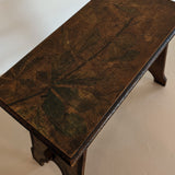 Late 1800s/Early 1900s Handmade Stained Pyrography Side Table/Bench with Floral Detailing