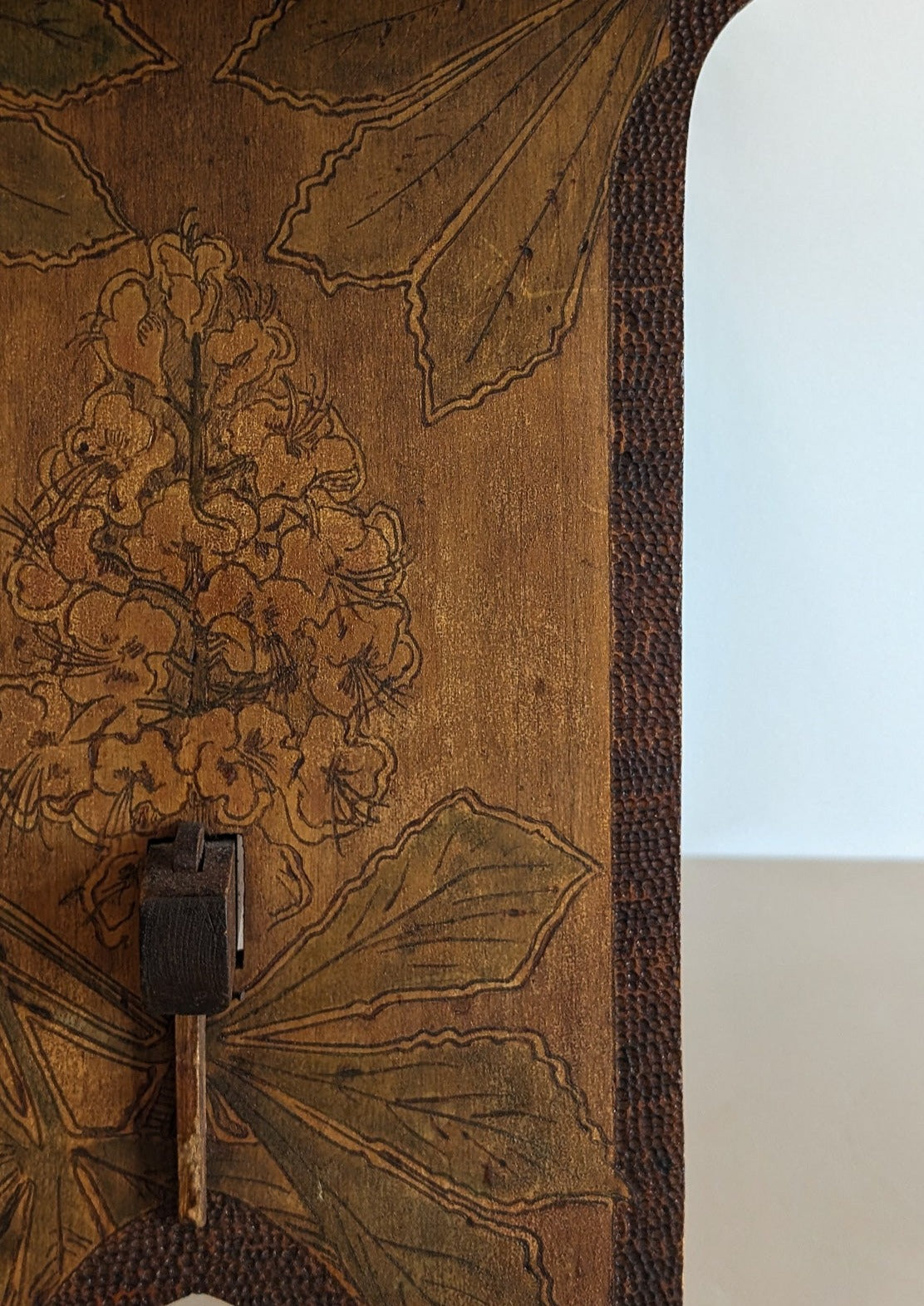 Late 1800s/Early 1900s Handmade Stained Pyrography Side Table/Bench with Floral Detailing