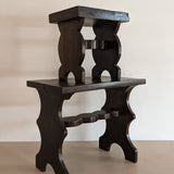 Pair of Vintage Handmade Brutalist Dark Wooden Nesting Tables with Wavy and Scallop Detailing