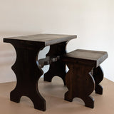 Pair of Vintage Handmade Brutalist Dark Wooden Nesting Tables with Wavy and Scallop Detailing