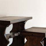 Pair of Vintage Handmade Brutalist Dark Wooden Nesting Tables with Wavy and Scallop Detailing