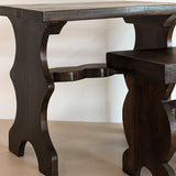 Pair of Vintage Handmade Brutalist Dark Wooden Nesting Tables with Wavy and Scallop Detailing