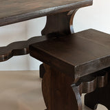 Pair of Vintage Handmade Brutalist Dark Wooden Nesting Tables with Wavy and Scallop Detailing