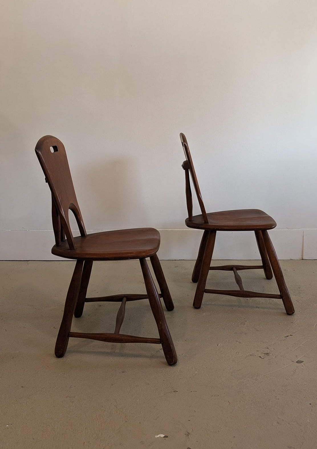 Pair of Vintage Wooden Brutalist Chairs