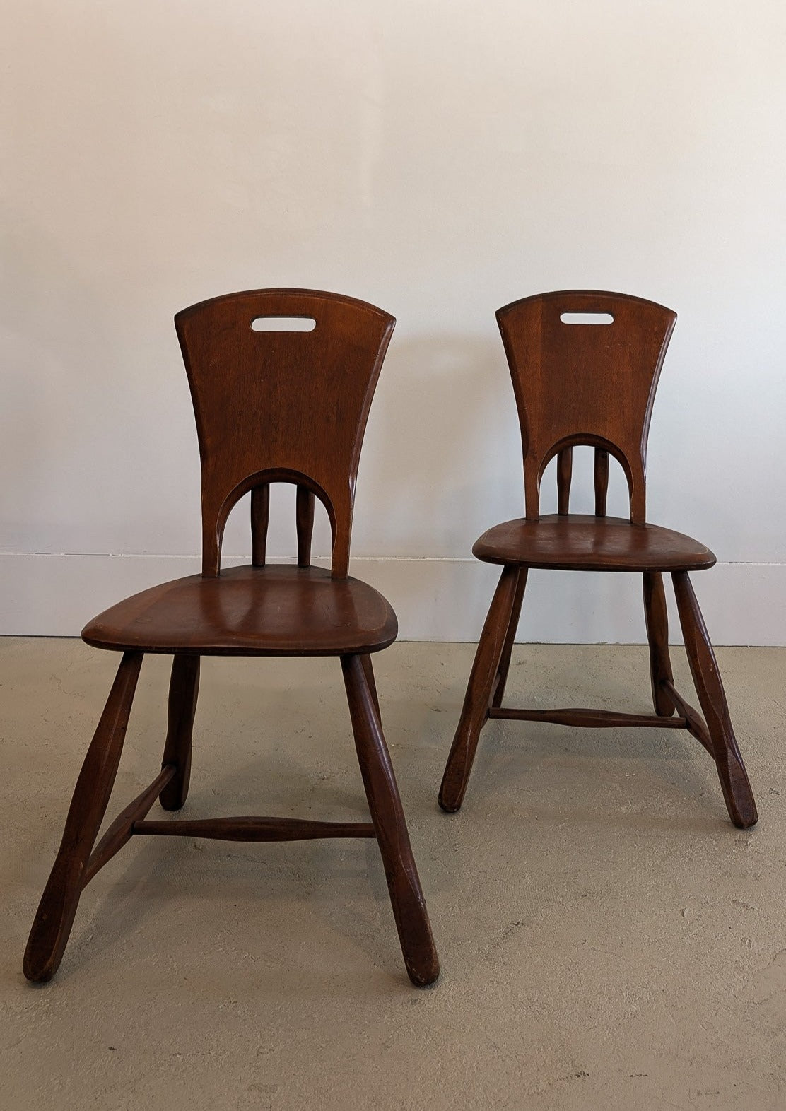 Pair of Vintage Wooden Brutalist Chairs