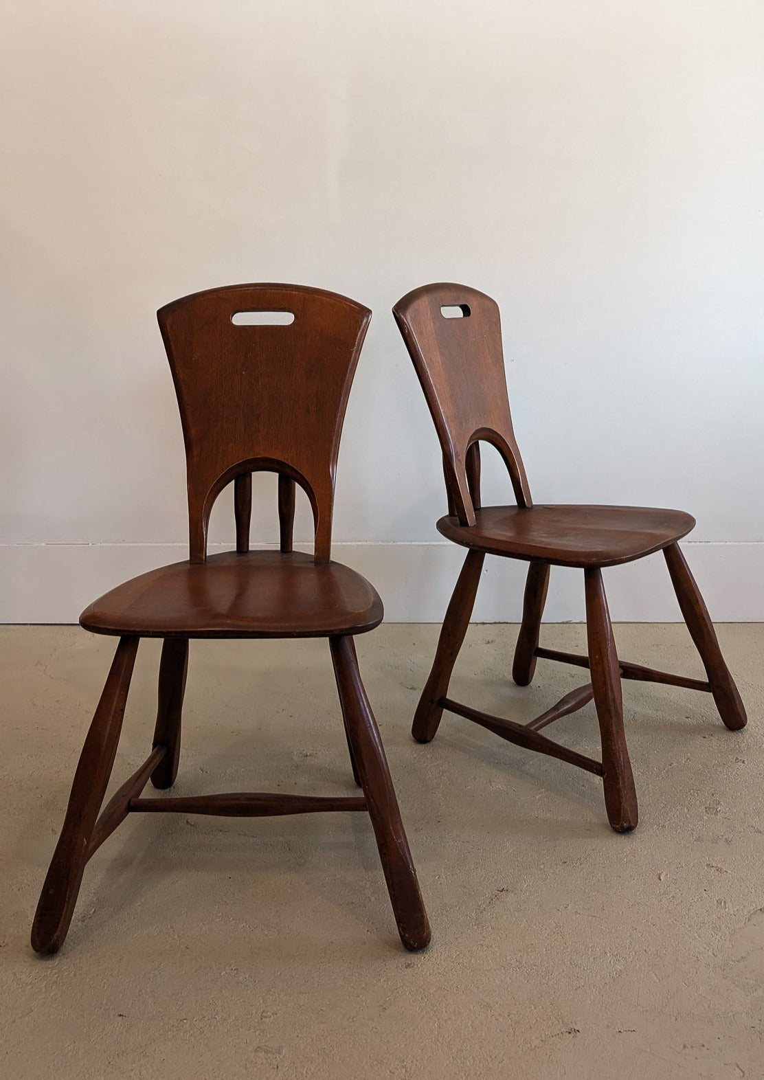 Pair of Vintage Wooden Brutalist Chairs