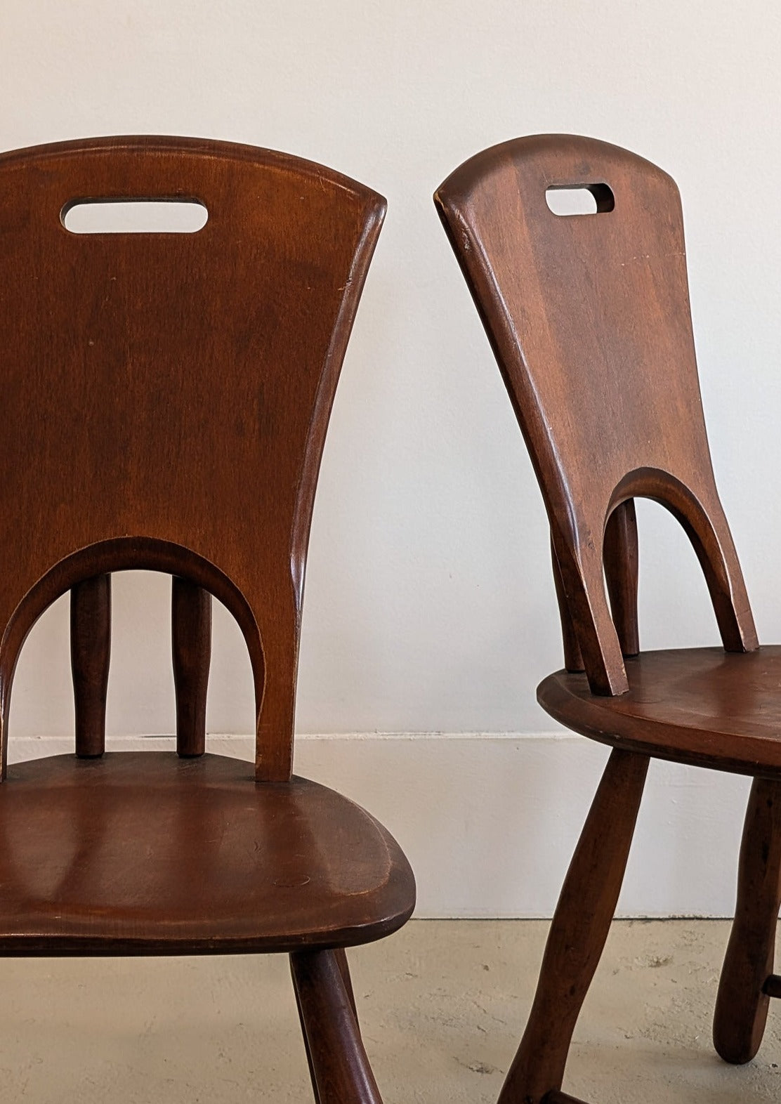 Pair of Vintage Wooden Brutalist Chairs