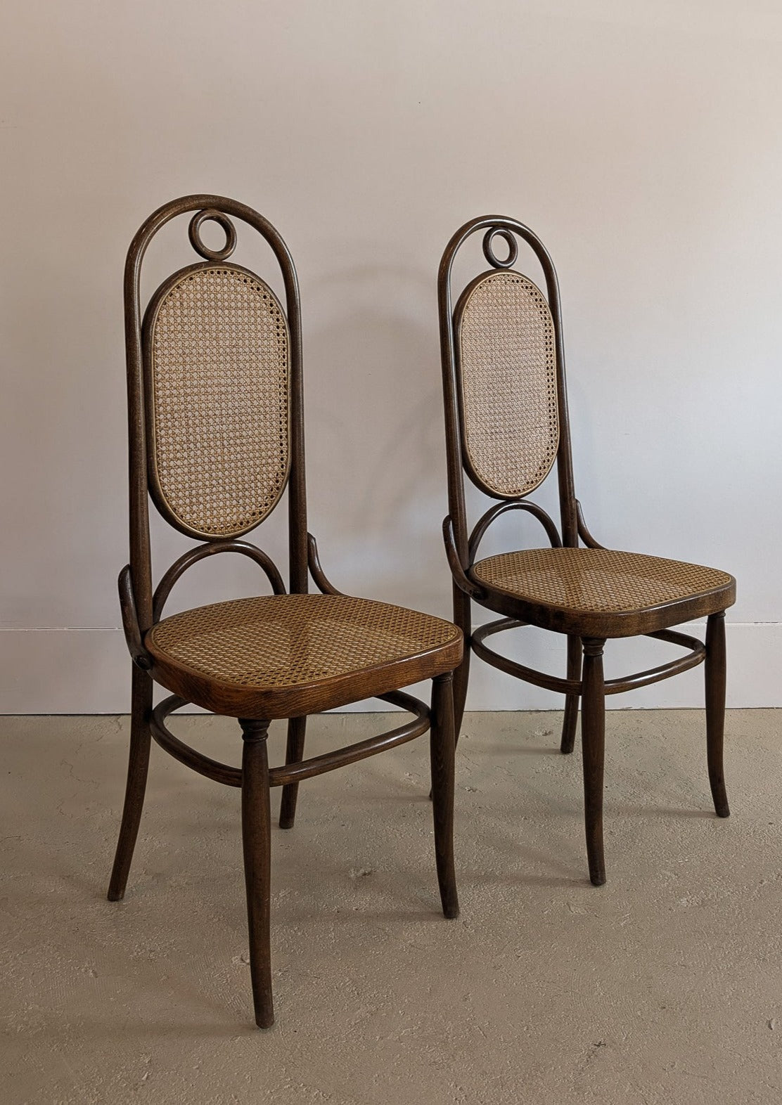 Pair of Vintage Thonet Bentwood and Cane Accent Chairs