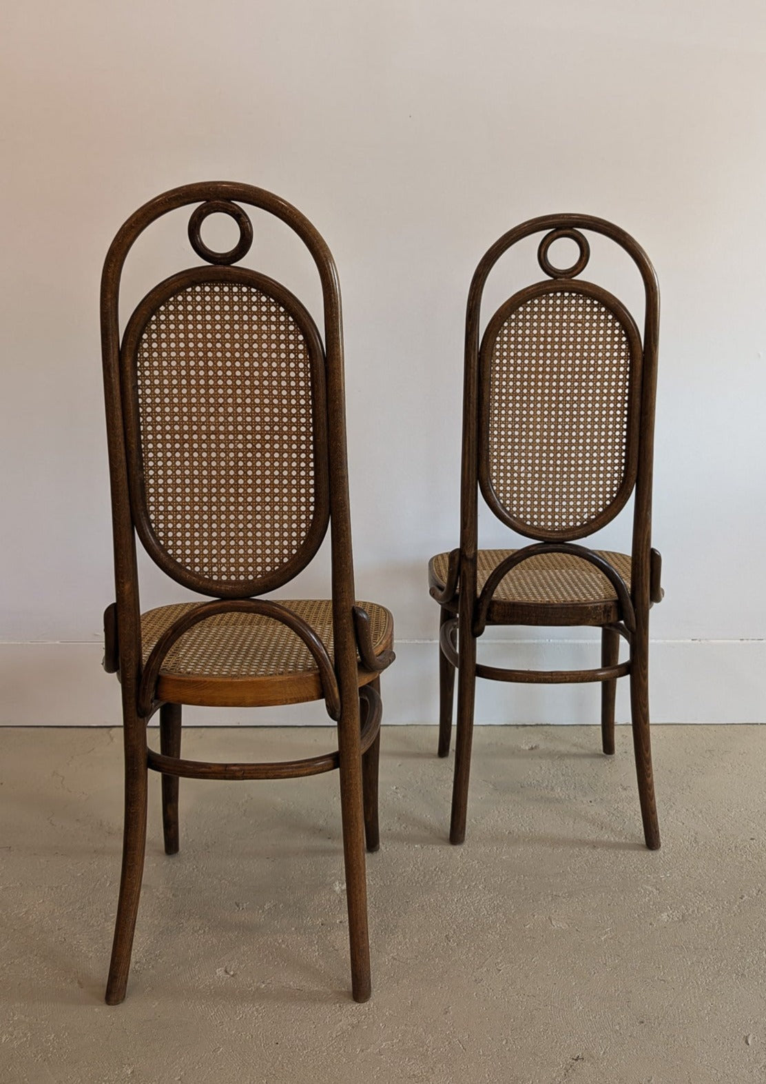 Pair of Vintage Thonet Bentwood and Cane Accent Chairs