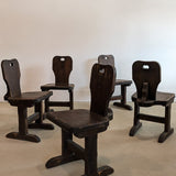 Vintage Dark Wooden Brutalist Chairs with "B" Emblem